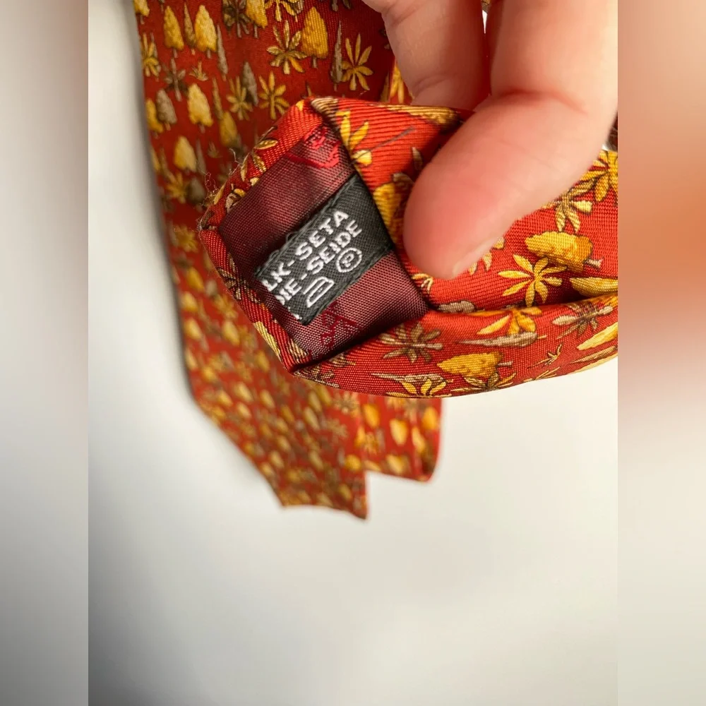 Salvatore Ferragamo 100% Silk Tie Made in Italy Autumn Fall Tuscan Trees